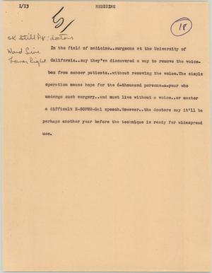 Primary view of object titled '[News Script: Medicine]'.