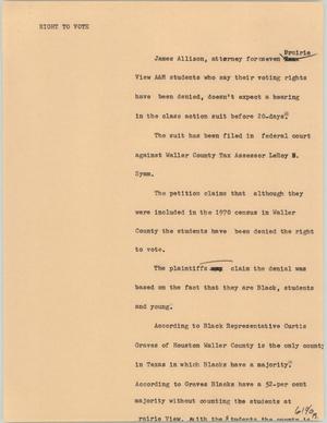 Primary view of object titled '[News Script: Right to vote]'.