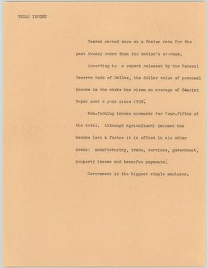 Primary view of object titled '[News Script: Texas income]'.