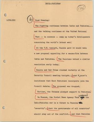 Primary view of object titled '[News Script: India-Pakistan]'.