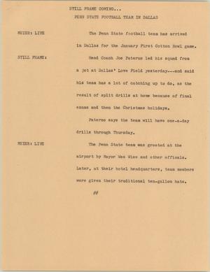 Primary view of object titled '[News Script: Penn state football team in Dallas]'.