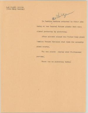 Primary view of object titled '[News Script: GM plants reopen]'.