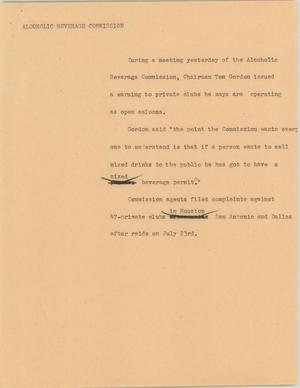 Primary view of object titled '[News Script: Alcoholic beverage commission]'.