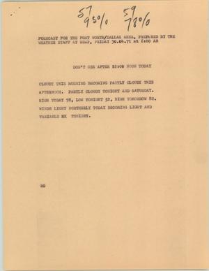 Primary view of object titled '[News Script: Forecast for the Fort Worth/Dallas area]'.