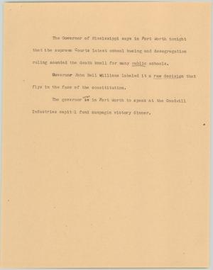 Primary view of object titled '[News Script: Mississippi desegregation]'.