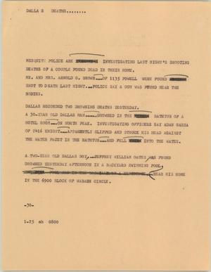 Primary view of object titled '[News Script: Dallas deaths]'.