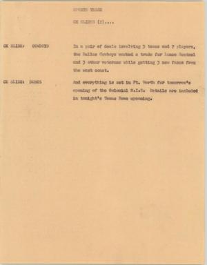 Primary view of object titled '[News Script: Sports tease]'.