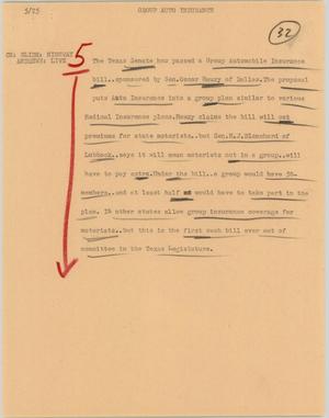 Primary view of object titled '[News Script: Group auto insurance]'.