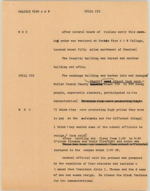 Primary view of object titled '[News Script: Prairie View A&M]'.