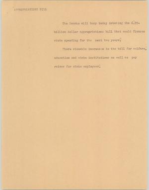 Primary view of object titled '[News Script: Appropriations bill]'.
