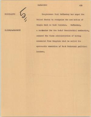 Primary view of object titled '[News Script: McCloskey]'.