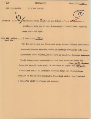 Primary view of object titled '[News Script: Nixon-Sato]'.