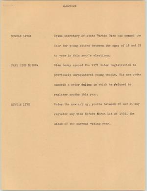 Primary view of object titled '[News Script: Election]'.