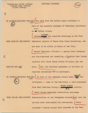 Primary view of object titled '[News Script: Pakistan fighting]'.