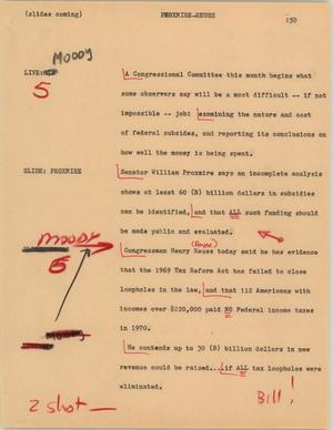 Primary view of object titled '[News Script: Proxmire-Reuss]'.