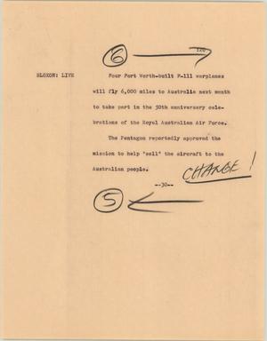 Primary view of object titled '[News Script: F-111 to Australia]'.