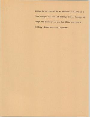 Primary view of object titled '[News Script: Oak Cliff fire]'.