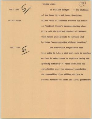 Primary view of object titled '[News Script: Wilbur Mills]'.
