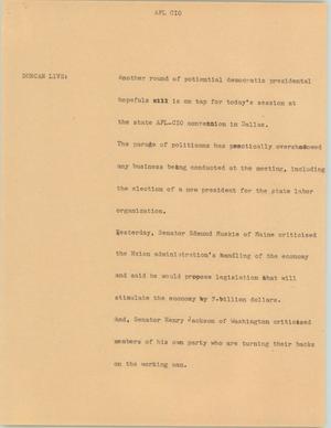 Primary view of object titled '[News Script: AFL CIO]'.