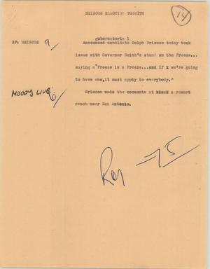 Primary view of object titled '[News Script: Briscoe reaction to Smith]'.
