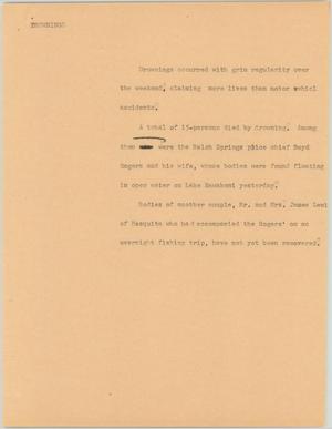 Primary view of object titled '[News Script: Drownings]'.