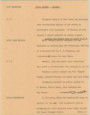Primary view of object titled '[News Script: City elections]'.