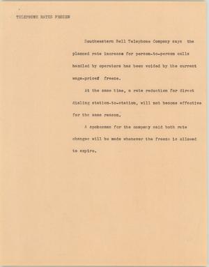 Primary view of object titled '[News Script: Telephone rates frozen]'.