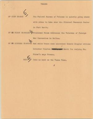Primary view of object titled '[News Script: Nixon/ Smith tease]'.