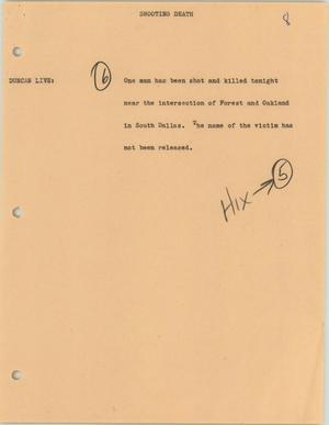 Primary view of object titled '[News Script: Shooting death]'.