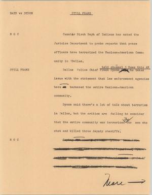 Primary view of object titled '[News Script: Bayh versus Dyson]'.