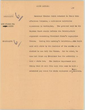 Primary view of object titled '[News Script: Smith returns]'.