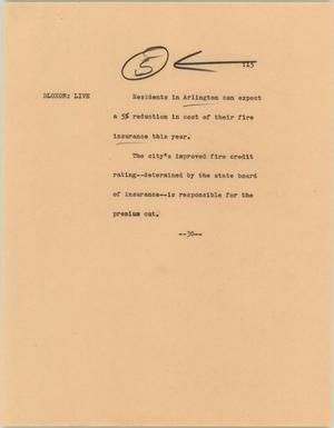 Primary view of object titled '[News Script: Arlington's fire insurance rates]'.