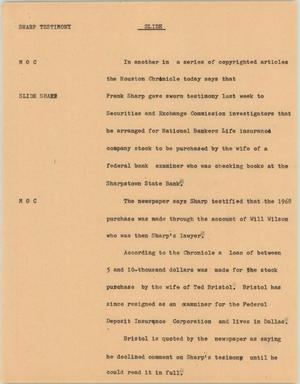 Primary view of object titled '[News Script: Sharp testimony]'.