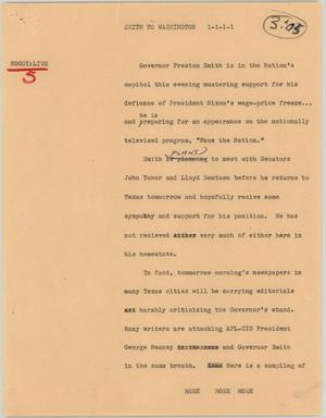 Primary view of object titled '[News Script: Smith to Washington]'.