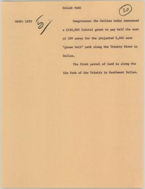 Primary view of object titled '[News Script: Dallas park]'.