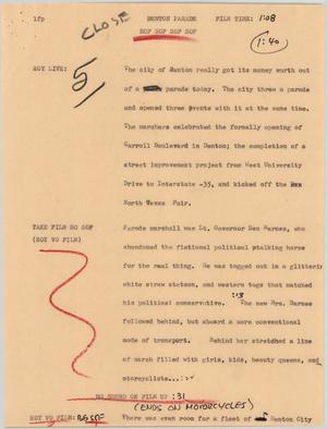 Primary view of object titled '[News Script: Denton parade]'.
