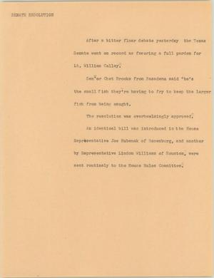 Primary view of object titled '[News Script: Senate resolution]'.
