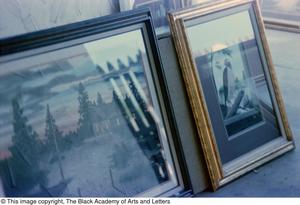 Primary view of object titled '[Photograph of two of James Edward Kemp's art works are display]'.