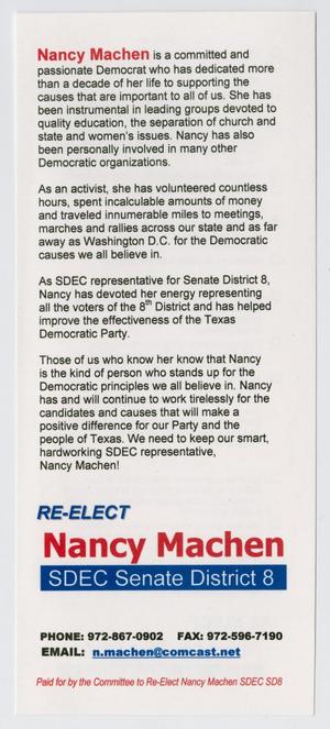 Primary view of object titled '[Re-Elect Nancy Machen for SDEC Senate District 8]'.