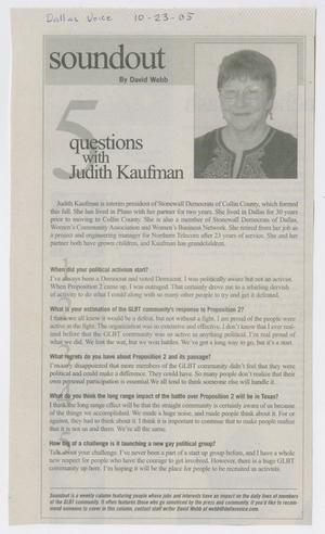 Primary view of object titled '[Clipping: 5 Questions with Judith Kaufman]'.