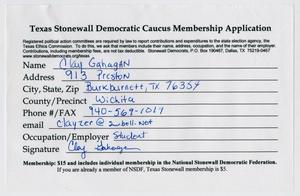 Primary view of object titled '[Texas Stonewall Democratic Caucus Application for Clay Gahagan]'.