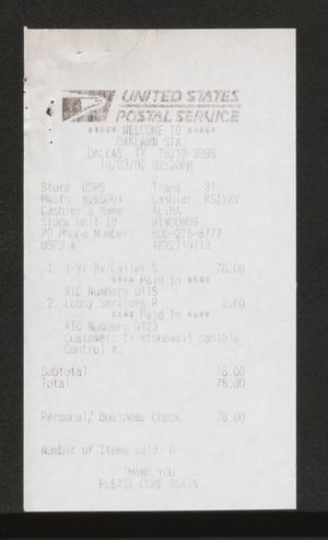 Primary view of [United States Postal Service receipt]