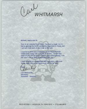 Primary view of object titled '[Letter from Carl Whitmarsh to Michael, Nancy, and Al]'.