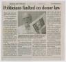 Newspaper: [Clipping: Politicians faulted on donor law]