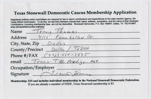 Primary view of object titled '[Texas Stonewall Democratic Caucus Application for Travis Thomas]'.