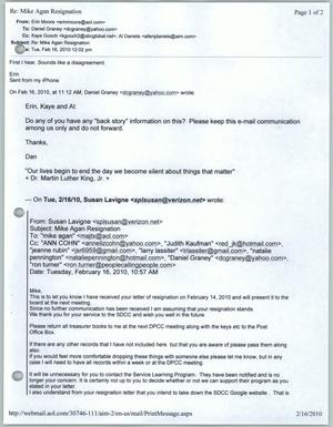 Primary view of object titled '[Email to multiple persons about Mike Agan resignation]'.