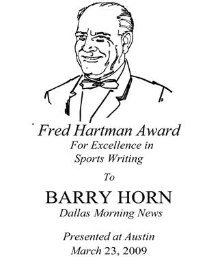 Primary view of object titled '[Fred Hartman Award for Excellence in Sports Writing]'.