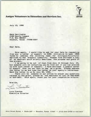 Primary view of object titled '[Letter from Luis Fuentes to Gene Harrington, July 13, 1990]'.