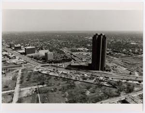Primary view of object titled '[Cityplace Tower and US 75 wide aerial view]'.