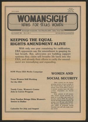 Primary view of object titled 'Womansight: News for North Texas Women, Volume 2, Number 1, July/August 1981'.